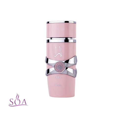 عطر یارا لطافه 100 میل زنانه با رایحه شیرین و وانیلی و طراحی لوکس صورتی