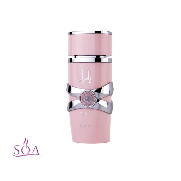 عطر یارا لطافه 100 میل زنانه با رایحه شیرین و وانیلی و طراحی لوکس صورتی