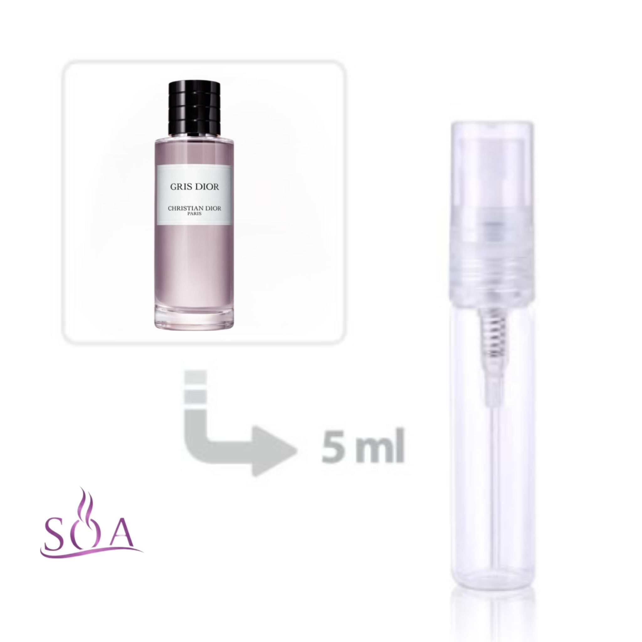 دکانت 5 میل عطر گریس دیور Gris Dior با رایحه گلی چوبی لوکس یونیسکس