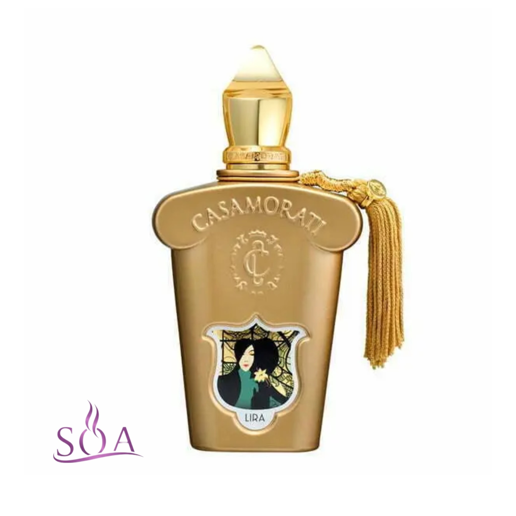 عطر کازاموراتی ليرا زرجف 100 میل با بطری طلایی لوکس و طراحی کلاسیک – رایحه وانیلی و مرکباتی مخصوص بانوان