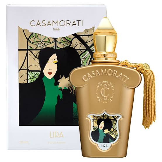 عطر کازاموراتی ليرا زرجف 100 میل با بطری طلایی لوکس و طراحی کلاسیک – رایحه وانیلی و مرکباتی مخصوص بانوان