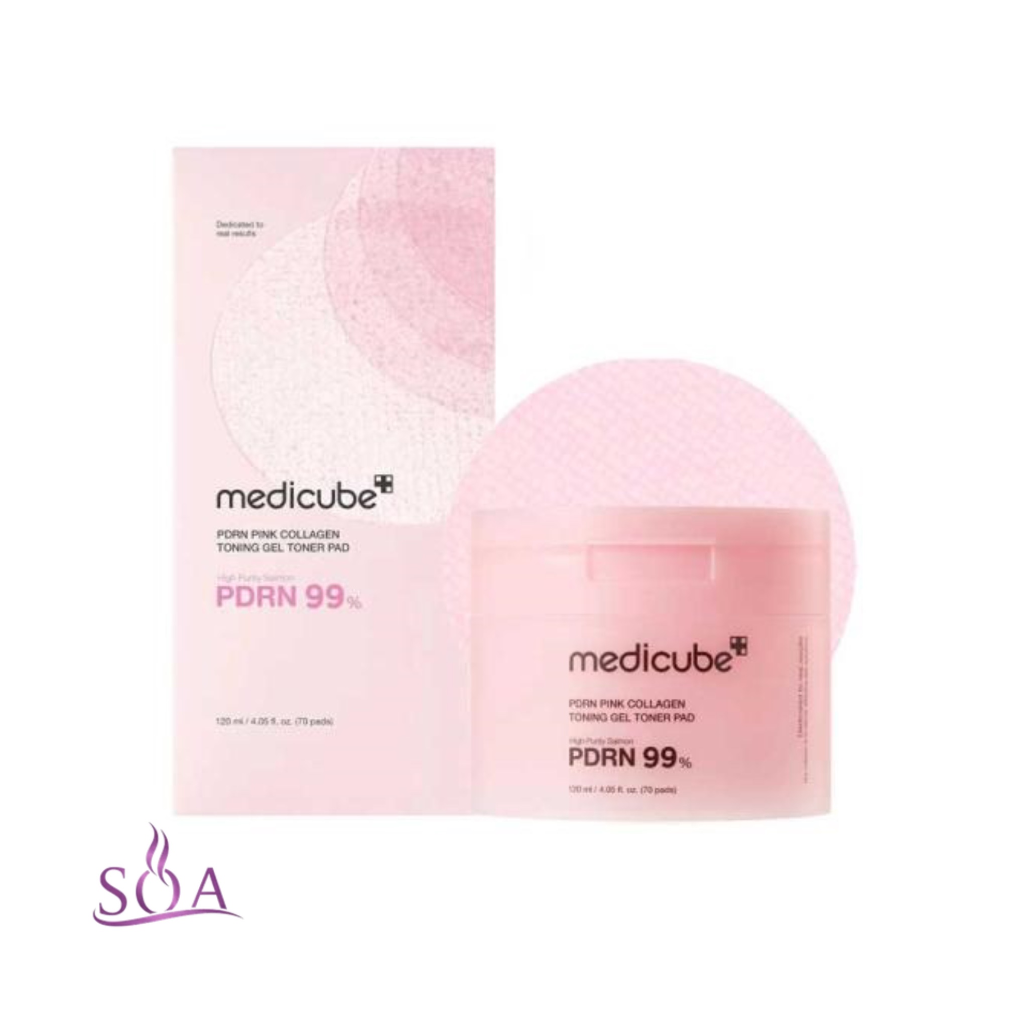 پد تونر ژله ای PDRN و کلاژن مدی کیوب Medicube جوانساز پوست حجم 120 میل + 70 پد سکه ای